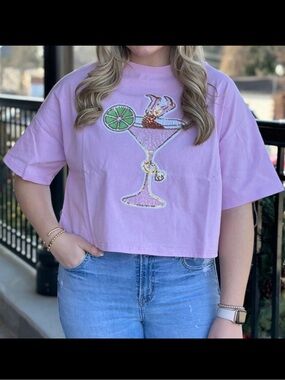 Peach Love California Lilac Sequin Cocktail Crop Tee